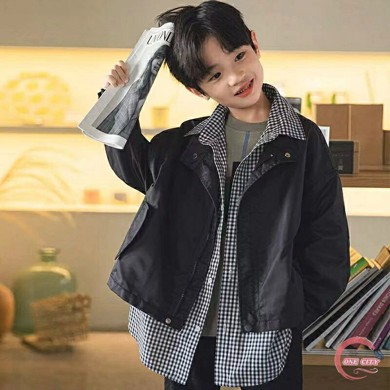 Coat - 【限定500円OFF】【送料無料】こども服 子ども服 子供服 ゆったり 男の子 春秋 チェック柄 重ね着風 カジュアル アウター ジャケット 子供服