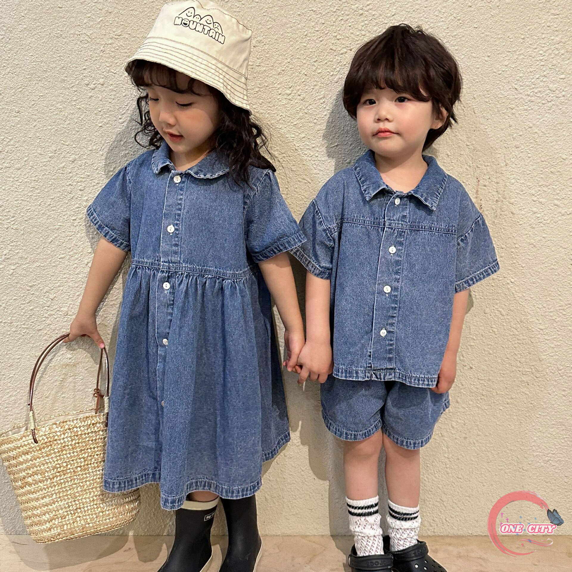 【送料無料】可愛い おしゃれ 夏服 ジュニア 韓国こども服 デニムパンツ Tシャツ 子供服 ベビー服 男の子 女の子 ワンピース キッズ
