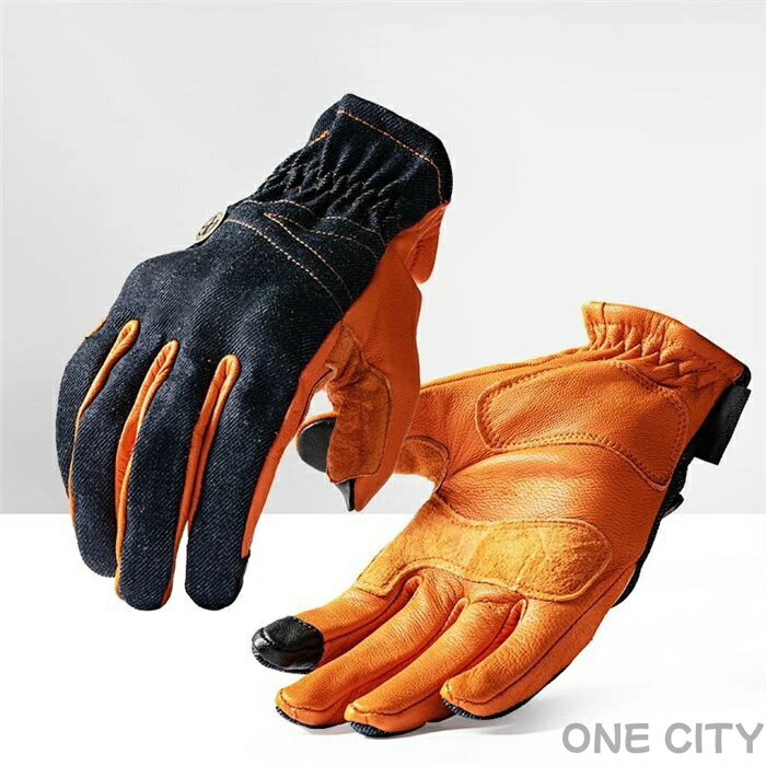 バイクグローブ オートバイグローブ 羊革 レザー 革 本革 デニム 通気 防風 タッチパネル対応 自転車 バイク 手袋 手ぶくろ スマホ対応 プロテクター 滑り止め 通気 ツーリング 春 夏 秋 メンズ 男性 登山 散歩 釣り スキー V6
