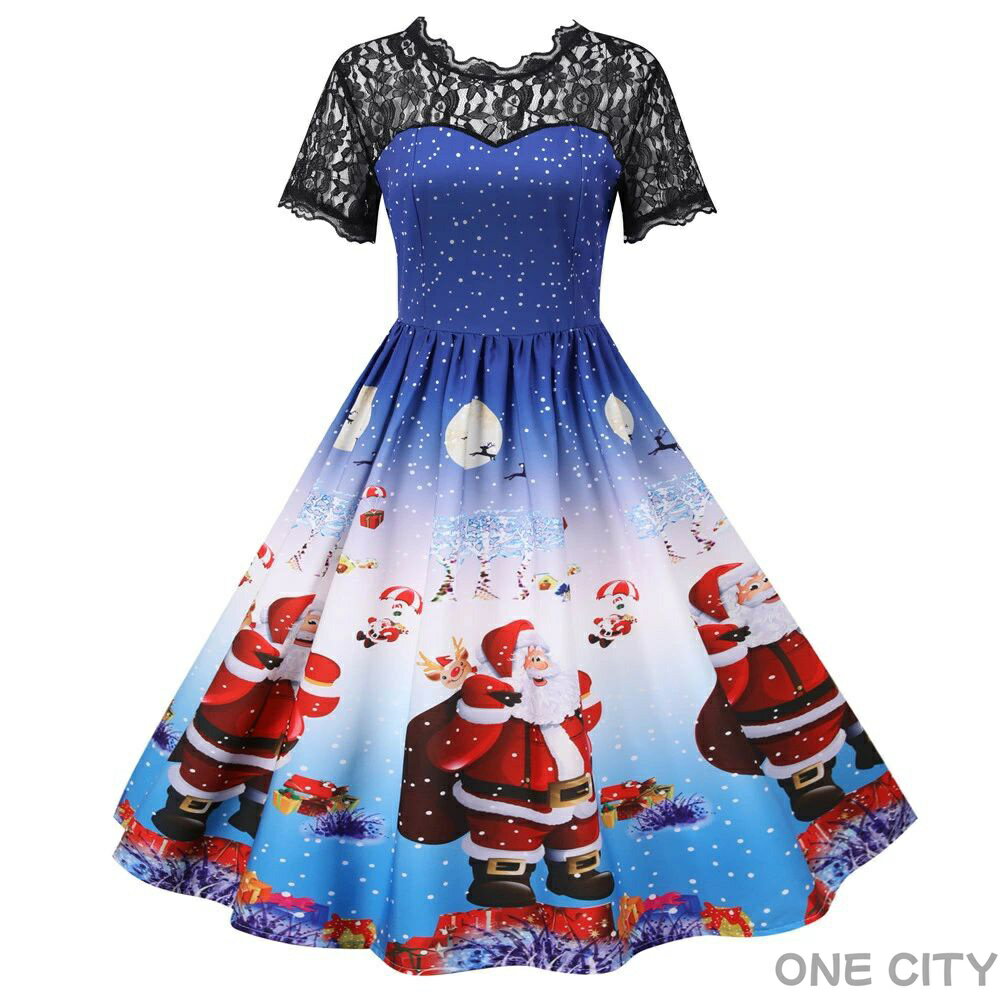 クリスマス ワンピース レディース レースネック 衣装 コスプレ衣装 トップス cosplay S-2XL 短袖 オシャレ ゆったり キャラクター お..
