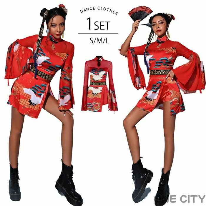 ダンス 衣装 レディース 女の子 和風 大人 ワンピース ヒップホップ 長袖 ズボン へそ出しトップス か..