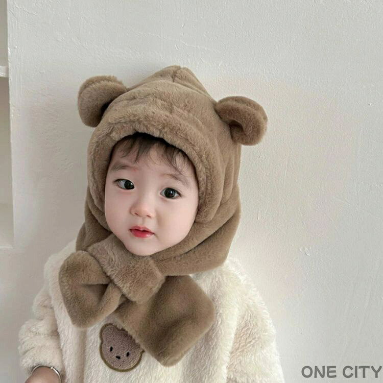 ベビー 子供 キッズ 帽子 ネックウォーマー フード付きマフラー くま もこもこ 耳...
