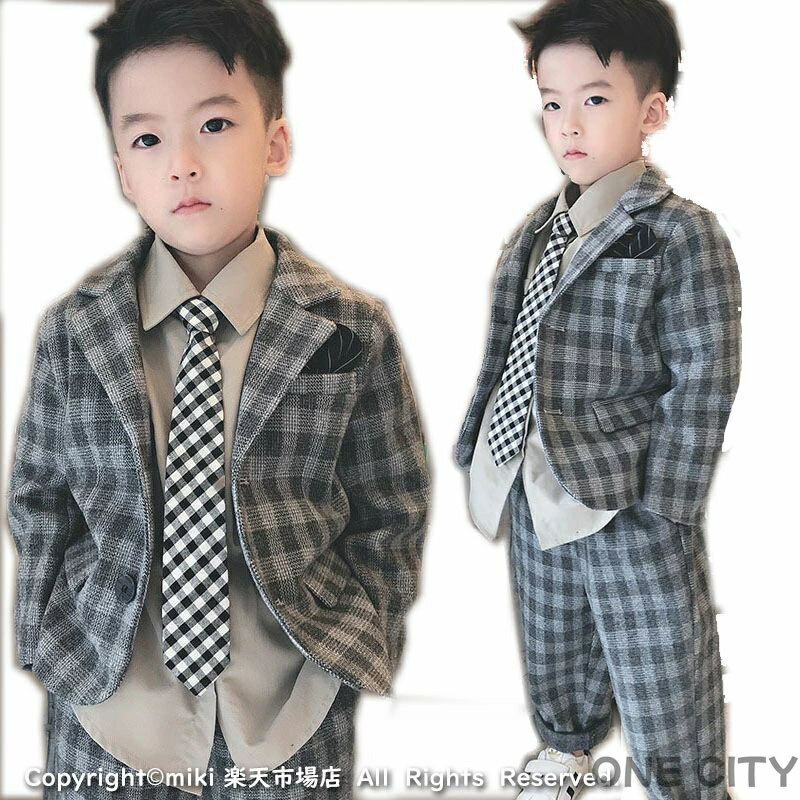 Rakuten - 【2点セット：ジャケット×ズボン】春秋冬 チェック柄 フォーマルスーツ 男の子 スーツ キッズ 子供上下セット 入学式 入園式 卒業式 七五三 結婚式 発表会 誕生日 記念日 お受験 学院風 ピアノ パンツセット ジュニア服 七五三 発表会 カジュアル 小学生 中学生