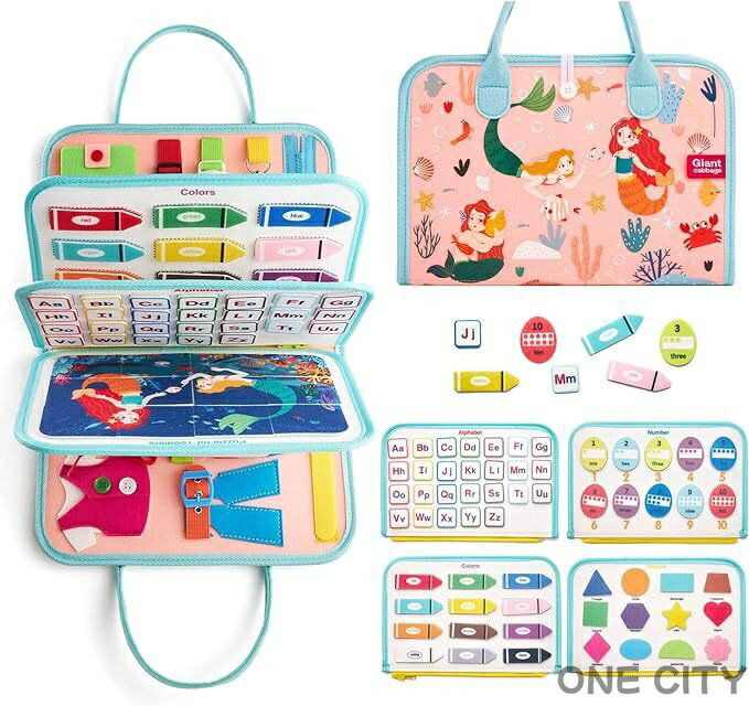 モンテッソーリ おもちゃ ビジーバッグ 感覚ボード 知育玩具 指先訓練 お着替えの練習 五感シゲキット 紐通し 布絵本 教具 玩具 オモチャ 生活習慣 動かす 靴紐結び ボタン ジッパー 幼稚園 赤ちゃん 幼児 0/1/2/3歳 女の子 男の子 子ども 子供 プレゼント 誕生日 クリスマス