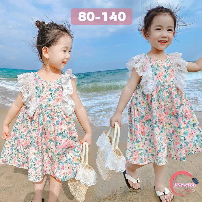 子供 ドレス 子供ドレス 肩フリル チュニック風トップス 花柄 女の子 子供服 ノースリーブ 夏服 キッズワンピース 子供ワンピ キッズワンピ こども 80-1...