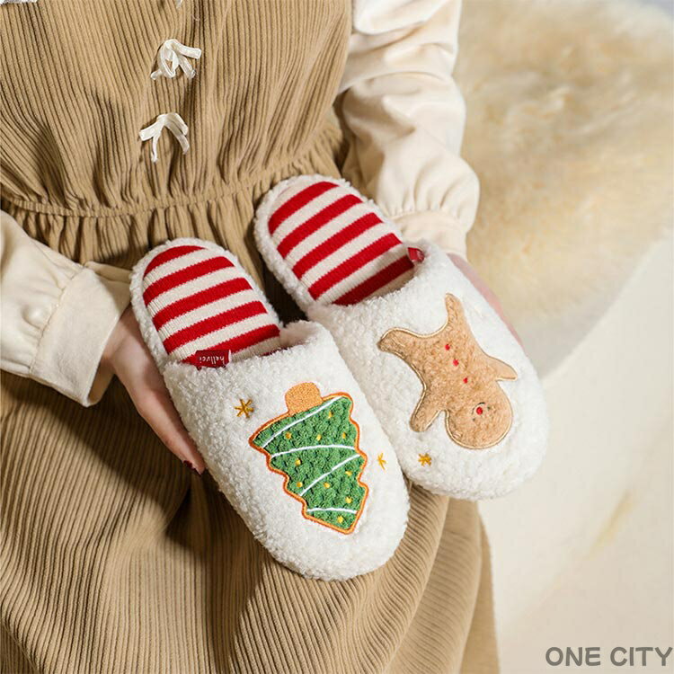 ルームシューズ ボア レディース スリッパ クリスマス ジンジャーブレッドマン ツリー 室内 暖かい 防..