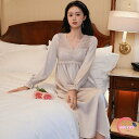 【送料無料】S セクシー Vネック 膝丈 秋 春 寝巻き 部屋着 長袖 可愛い ワンピース パジャマ レディース ルームウェア