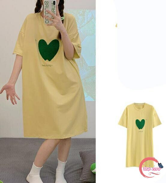 【送料無料】夏 レディース 外出 部屋着 パジャマ ロングTシャツ ルームワンピース ワンピース ボーダー ロゴ ルームウエア カップ付き