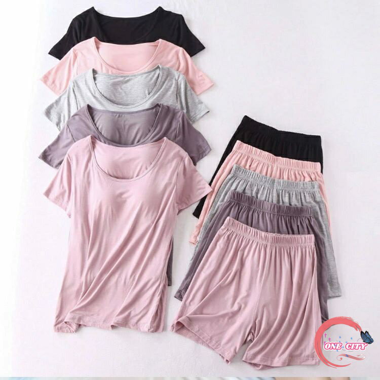 【送料無料】tシャツ インナー ブラ付き パッド付き 寝巻き 部屋着 ナイトウェア ルームウェア セットアップ 半袖 レディース パジャマ 3