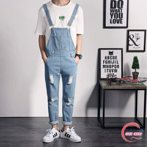 【限定500円OFF】サロペットパンツ メンズ デニム 大きいサイズ ゆったり ダメージ加工 重ね着 レイヤード オールインワン 春 夏 秋 2019春新作