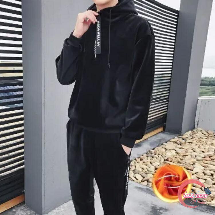 ベロア セットアップ メンズ ジャージ上下 フード付き 長袖 トレーナー パーカー ロングパンツ 2点セット 秋冬 厚手 あったか 裏ボア 両面フリース 暖かい 上下セット スウェット 裏起毛 スポーツウェア カジュアル 冬 部屋着 無地 M-3XL