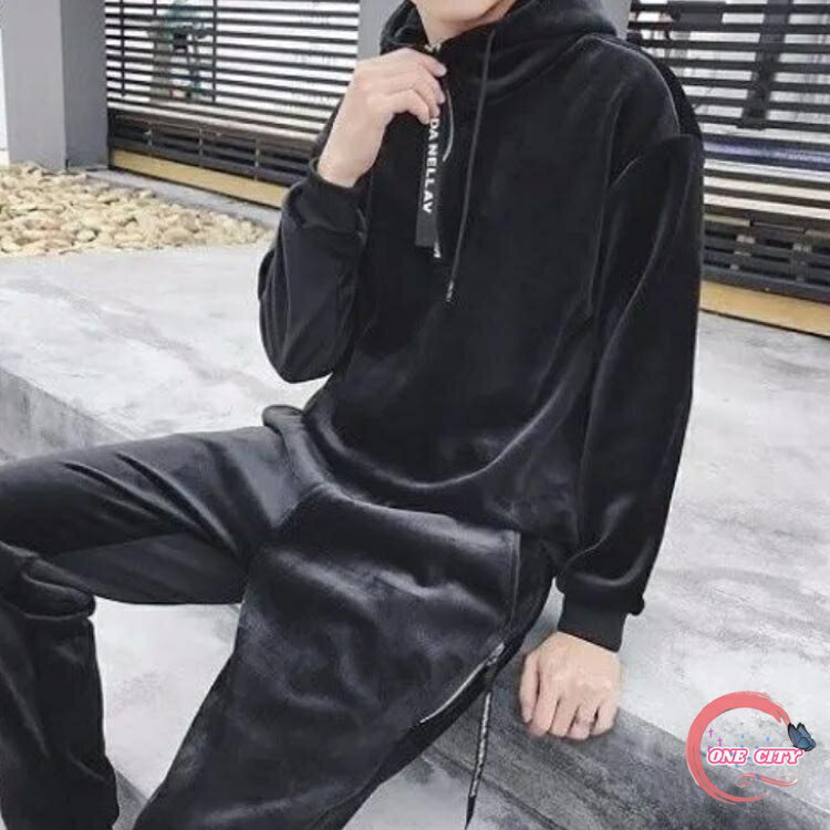 ベロア セットアップ メンズ ジャージ上下 フード付き 長袖 トレーナー パーカー ロングパンツ 2点セット 秋冬 厚手 あったか 裏ボア 両面フリース 暖かい 上下セット スウェット 裏起毛 スポーツウェア カジュアル 冬 部屋着 無地 M-3XL