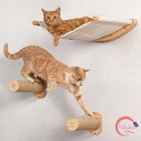 キャットステップ ハンモック 猫 階段 壁取付 キャットウォーク 木製 麻 安全 壁付け 棚板 送料無料 人気 DIY インテリア (ステップ2個+ハンモック)