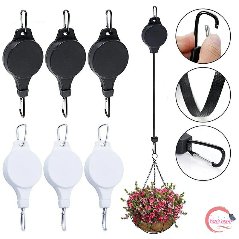 ガーデンプーリーフック 植物滑車 3PC ブラック 調整可能植物ハンガー 屋内屋外伸縮可能懸垂植物フック..