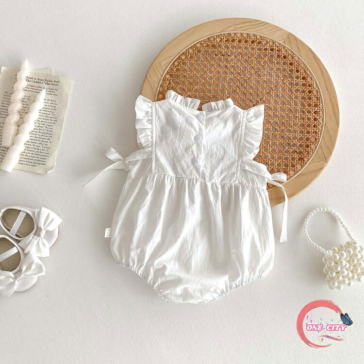 ベビー服 女の子 ロンパース カバーオール 半袖 赤ちゃん服 新生児服 夏服 ワンピース ホワイト 白 リボン 刺? フルリ 子供服 新生児 おしゃれ 七五三 お食い初め 出産祝い 退院服 春秋 かわいい おしゃれ