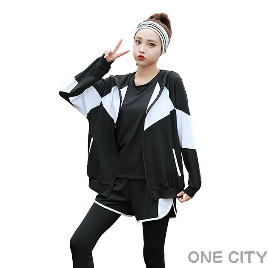 【限定500円OFF】フィットネスウェア レディース フィットネス 5点セット 水着 上下セット 体型カバー 水陸両用 ヨガウェア スポーツウェア ヨガウェア 長袖 ラッシュガード 大きいサイズ トレーニングウェア ジャージ Tシャツ レギンス 吸汗 速乾 春 夏 秋 冬