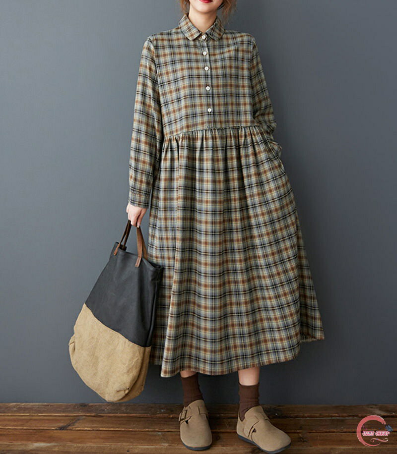 シャツワンピース チェック 秋冬 ワンピース レディース きれいめ ロングワンピース 長袖 冬 春 チェック柄 ワンピース ロング マキシ丈 膝下 長袖ワンピース 春 秋 おしゃれ ワンピ 微起毛 暖か ロングシャツ 襟付き ポケット ボタン留め 柄 通勤 カジュアル ゆったり
