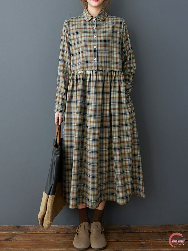 シャツワンピース チェック 秋冬 ワンピース レディース きれいめ ロングワンピース 長袖 冬 春 チェック柄 ワンピース ロング マキシ丈 膝下 長袖ワンピース 春 秋 おしゃれ ワンピ 微起毛 暖か ロングシャツ 襟付き ポケット ボタン留め 柄 通勤 カジュアル ゆったり