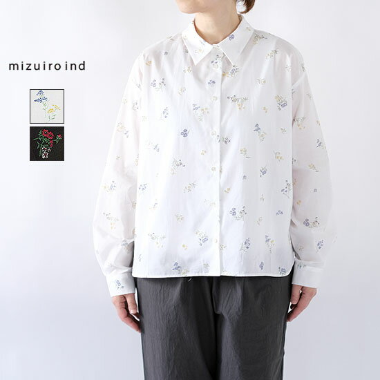 ミズイロインド mizuiro ind スモールフラワープリント シャツ 1-230073＊送料無料