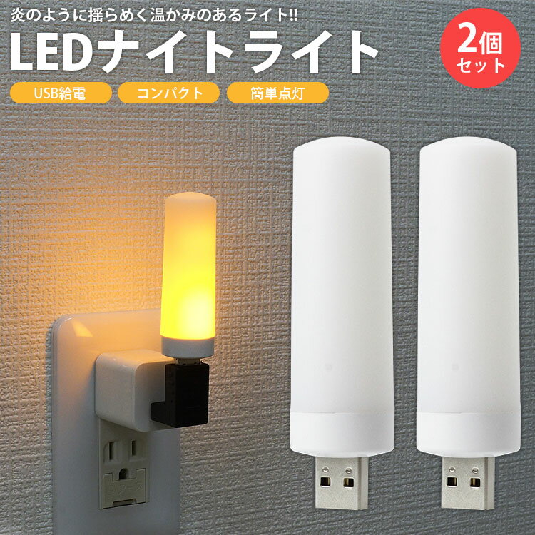 USB LEDライト 2個セット ナイトライト 揺らめく光 炎のような揺らめき USB給電 小型 軽量 コンパクト 簡単点灯 PR-UL20