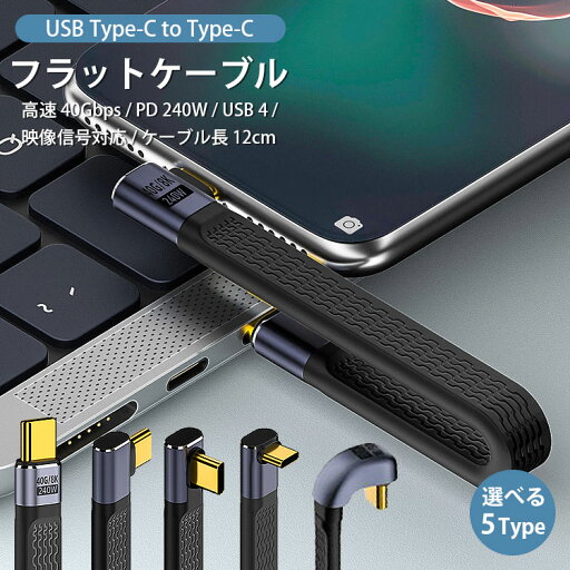 Type-C ケーブル USB4 PD 240W 急速充電 L字 ストレート 40Gbps Thunderbolt 3 4 12cm ショートケーブル フラット 8K60Hz PR-USBC-FT Type-C ケーブル USB4 PD 240W 急速充電 L字 ストレート 40Gbps Thunderbolt 3 4 12cm ショートケーブル フラット 8K60Hz PR-USBC-FT