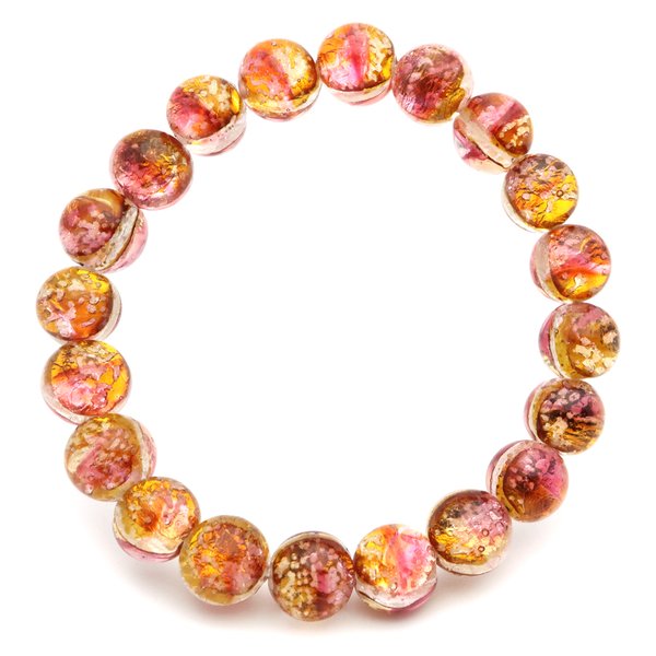 ケラマ サンセット オレンジ ホタルガラス ブレスレット 10mm 光る 夜光 とんぼ玉 沖縄 お土産 慶良間諸島 父の日 贈り物 ギフト プレゼント