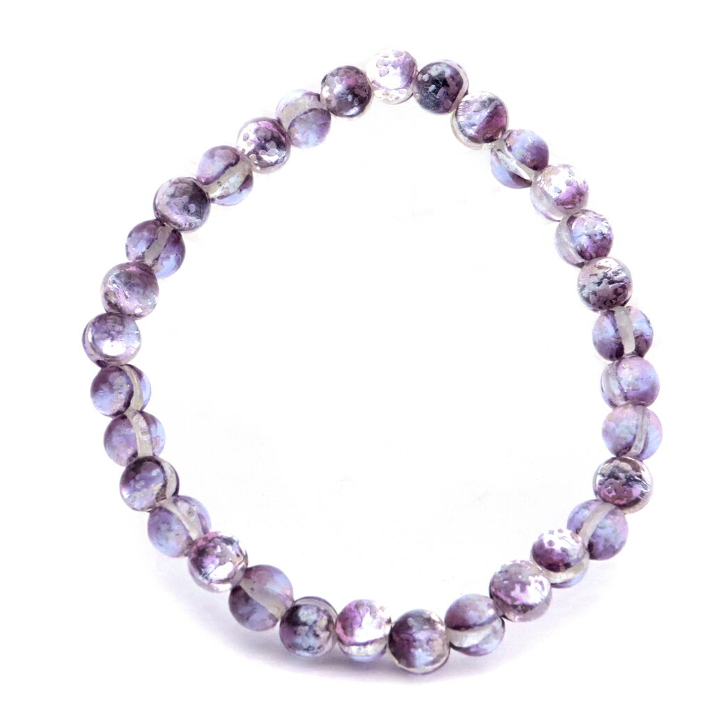 マリンパープル クリア ホタルガラス ブレスレット 6mm 光る 夜光 とんぼ玉 沖縄 お土産 レディース メンズ アクセサリー 送料無料 父の日 贈り物 ギフ...