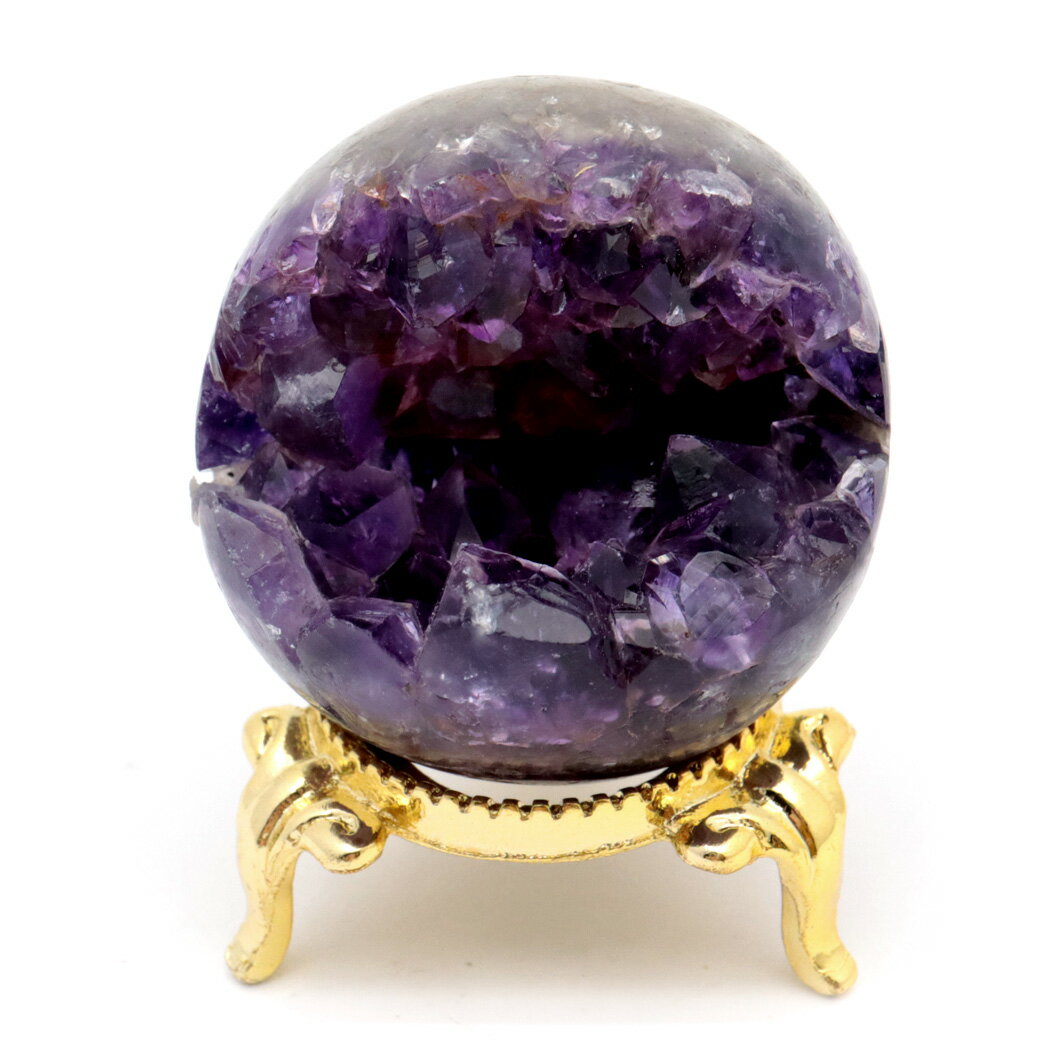 アメジスト 笑口 丸玉 直径42mm 73g 台座付き ジオード 1点もの 天然石 紫水晶 笑い口 2月 誕生石 原石 置き物 置物 縁起物 開運 パワーストーン ウルグアイ産 amethyst 父の日 贈り物 ギフト プレゼントのサムネイル