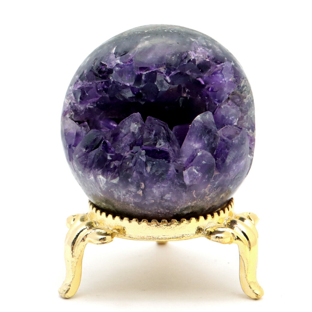 アメジスト 笑口 丸玉 直径39mm 65g 台座付き ジオード 1点もの 天然石 紫水晶 笑い口 2月 誕生石 原石 置き物 置物 縁起物 開運 パワーストーン ウルグアイ産 amethyst 父の日 贈り物 ギフト プレゼントのサムネイル