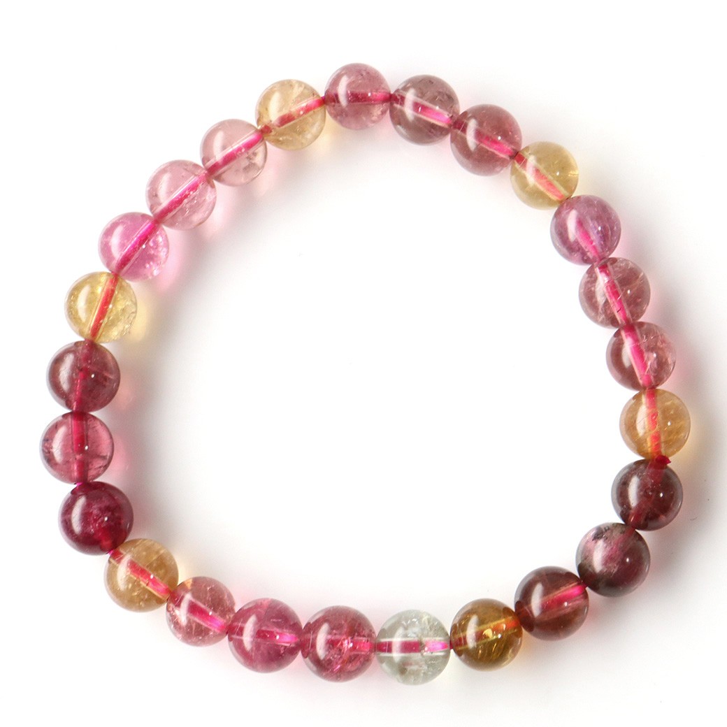 トルマリン マルチカラー AAA ブレスレット 7.5mm 高品質 透明感あり パワーストーン 1点物 母の日 贈り物 ギフト プレゼント