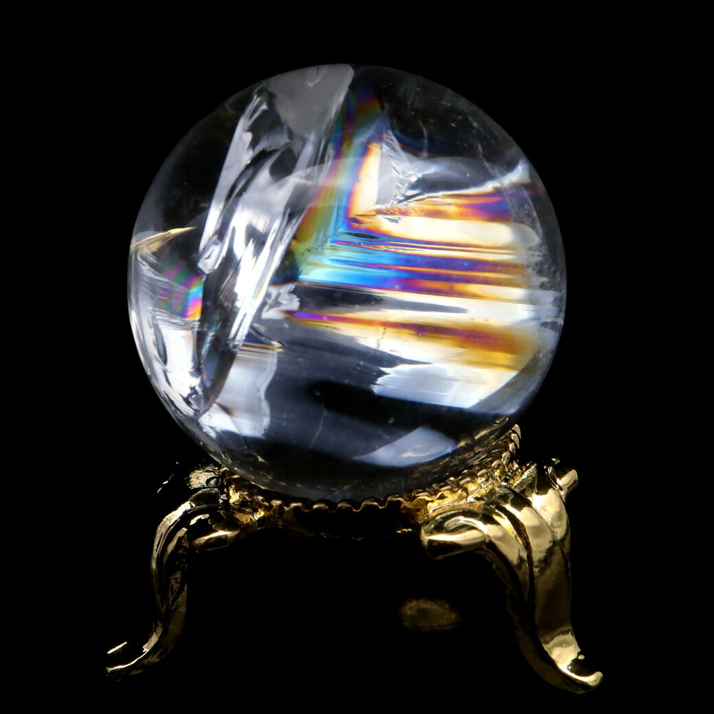 アイリスクォーツ 丸玉 水晶 虹入り AA 天然 直径約30mm 台座付き レインボー パワーストーン 天然石 1点もの 置き物 玉 球 本物 風水 グッズ 占い クリスマス
