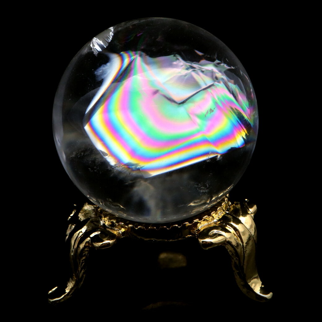 アイリスクォーツ 丸玉 水晶 虹入り AA 天然 直径約31.5mm 台座付き レインボー パワーストーン 天然石 1点もの 置き物 玉 球 本物 風水 グッズ 占い クリスマス