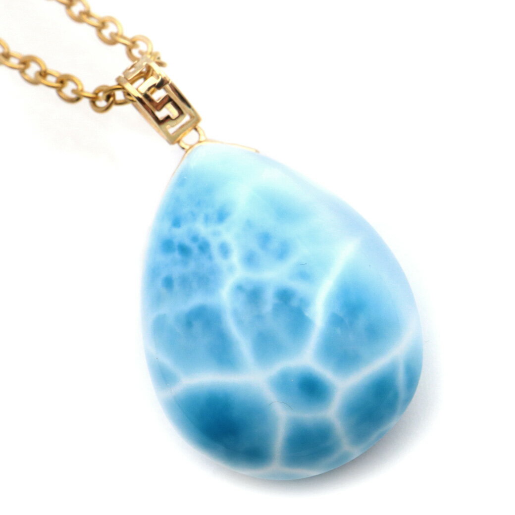 ラリマー ネックレス 天然石 しずく ドロップ ペンダント 18金 K18 ロイヤルクラス Srank スカイブルー ドミニカ産 パワーストーン ブルー 1点物 父の日 プレゼント
