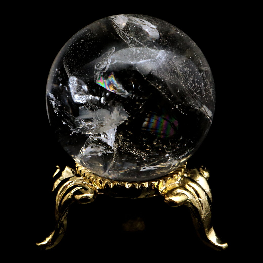 レムリアンシード 水晶 丸玉 台座付き ブラジル バイーア州 アレグレ産 直径30mm 1点もの 虹入り レインボー 天然石 証明書付き ヒーリング 母の日