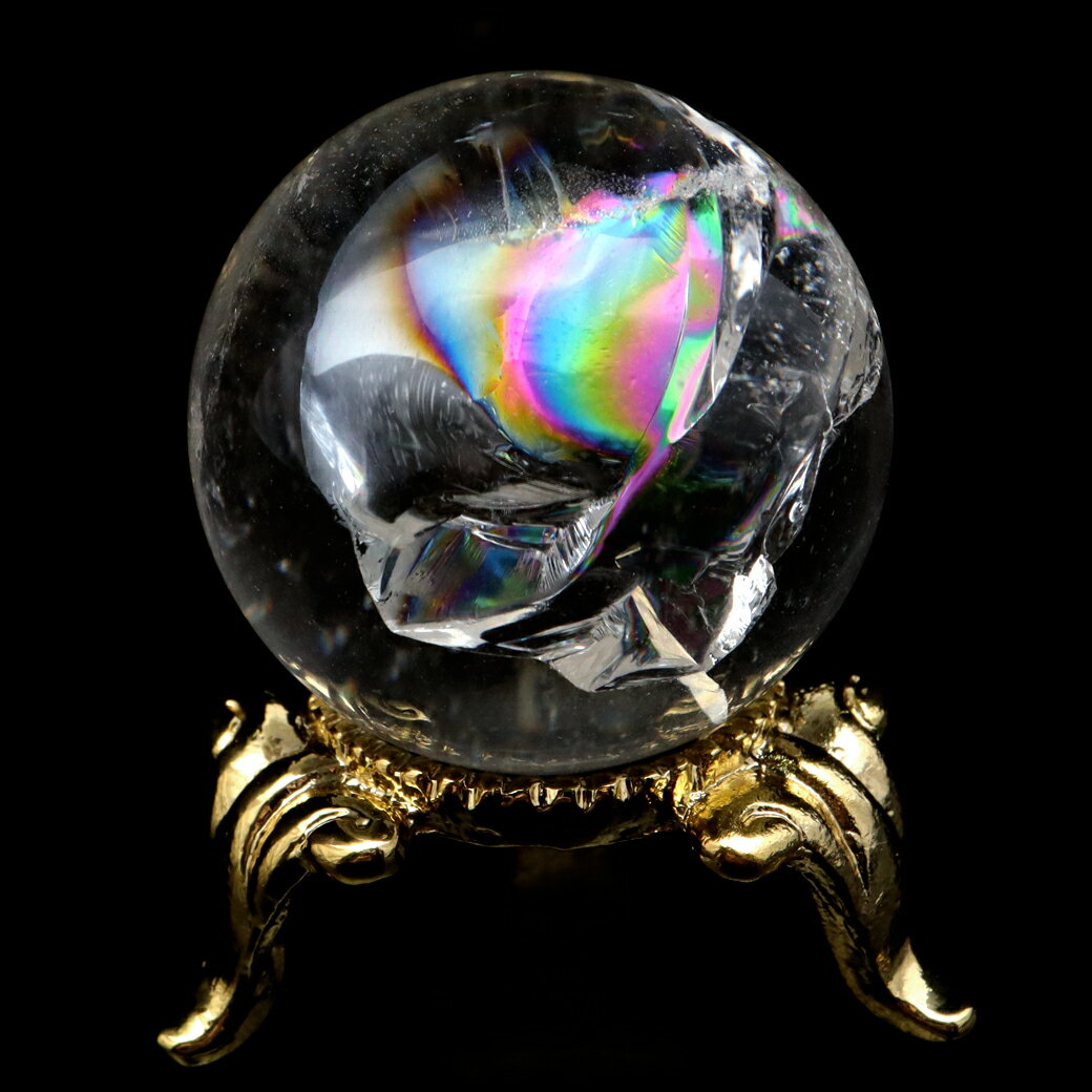 アイリスクォーツ 丸玉 水晶 虹入り AA 天然 直径約29mm 台座付き レイン...