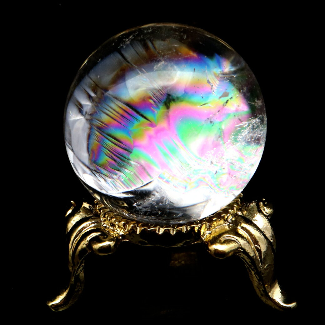 アイリスクォーツ 丸玉 水晶 虹入り AA 天然 直径約28mm 台座付き レイン...