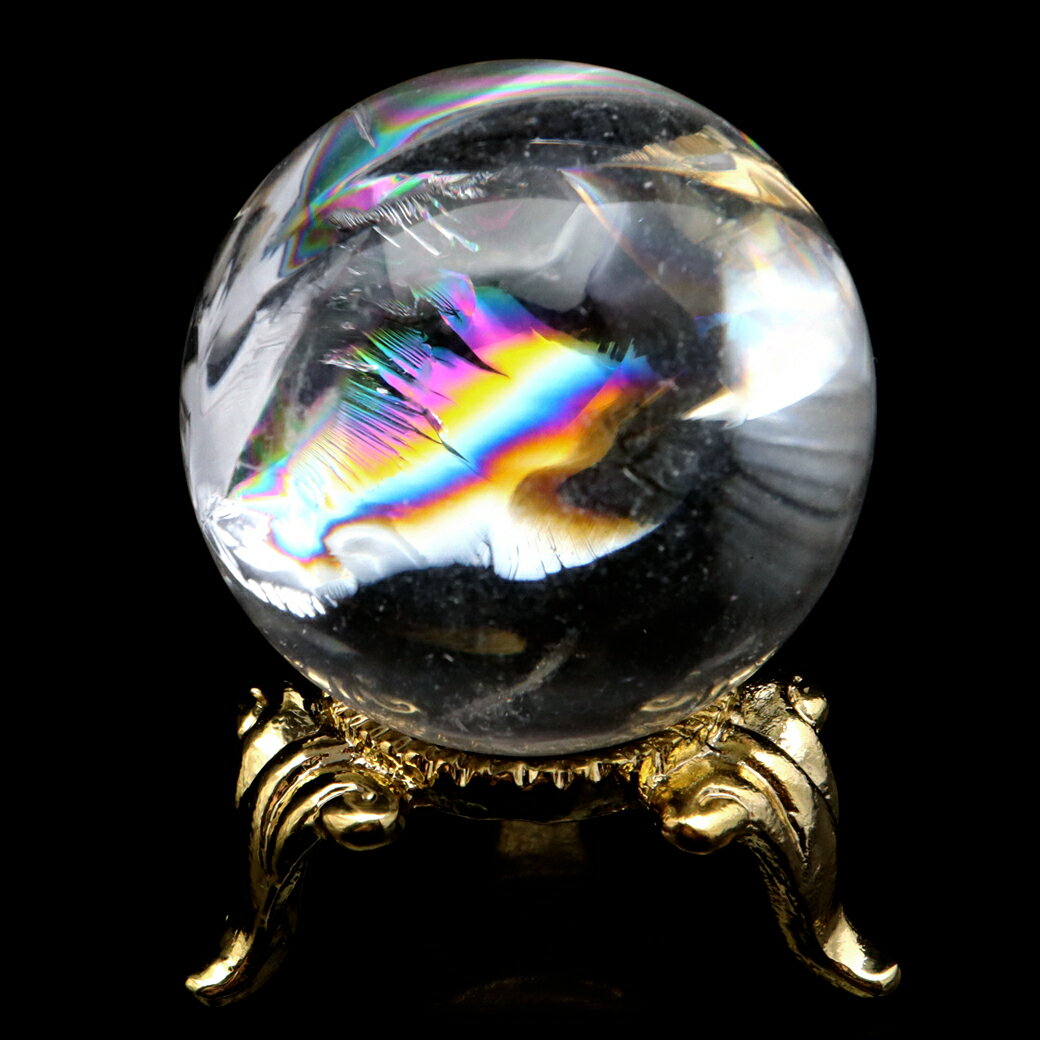 アイリスクォーツ 丸玉 水晶 虹入り AA 天然 直径約33mm 台座付き レイン...