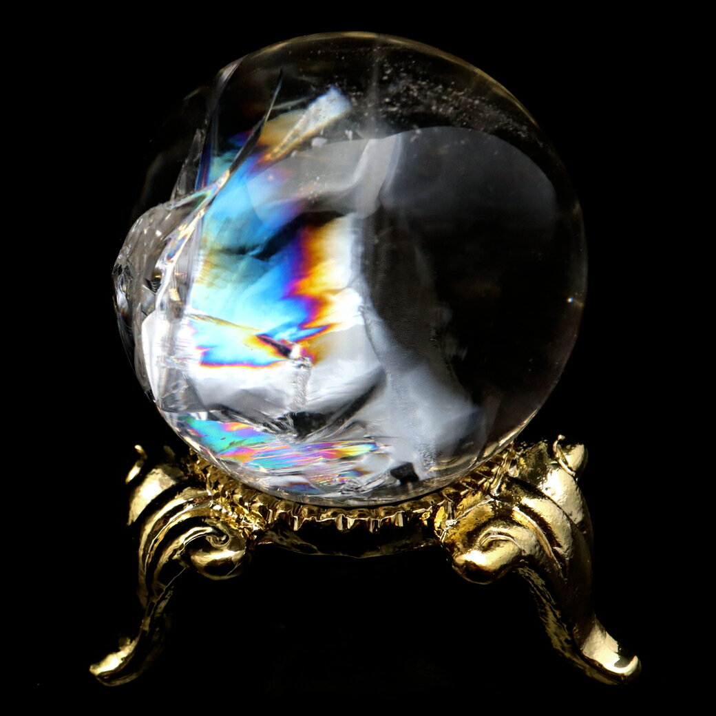 アイリスクォーツ 丸玉 水晶 虹入り AA 天然 直径約29mm 台座付き レイン...