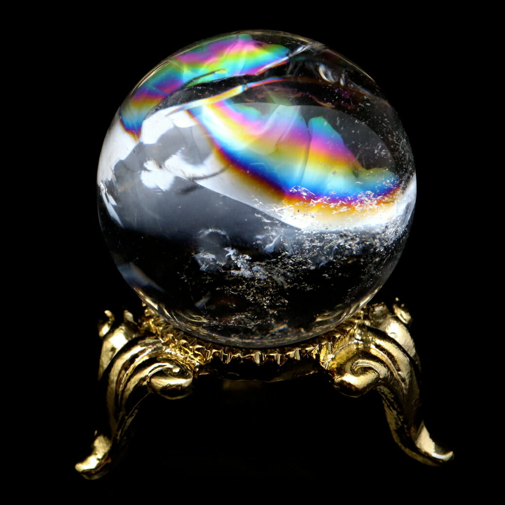 アイリスクォーツ 丸玉 水晶 虹入り AA 天然 直径約28mm 台座付き レイン...