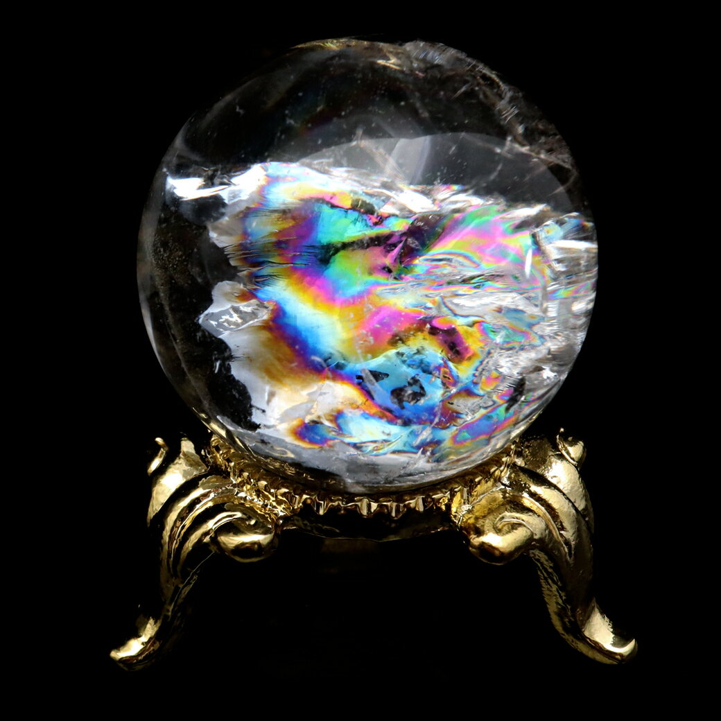 アイリスクォーツ 丸玉 水晶 虹入り AA 天然 直径約30mm 台座付き レイン...