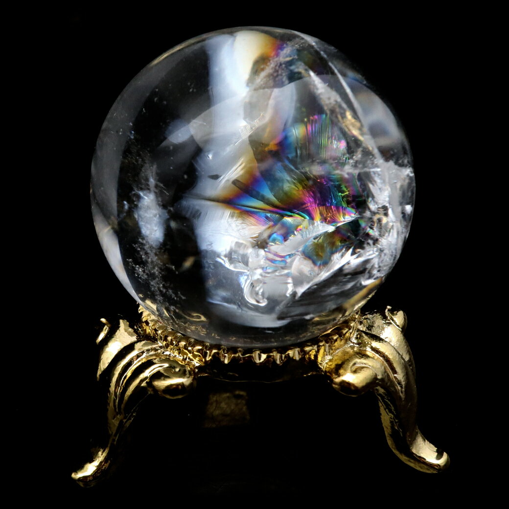 アイリスクォーツ 丸玉 水晶 虹入り AA 天然 直径約30mm 台座付き レイン...