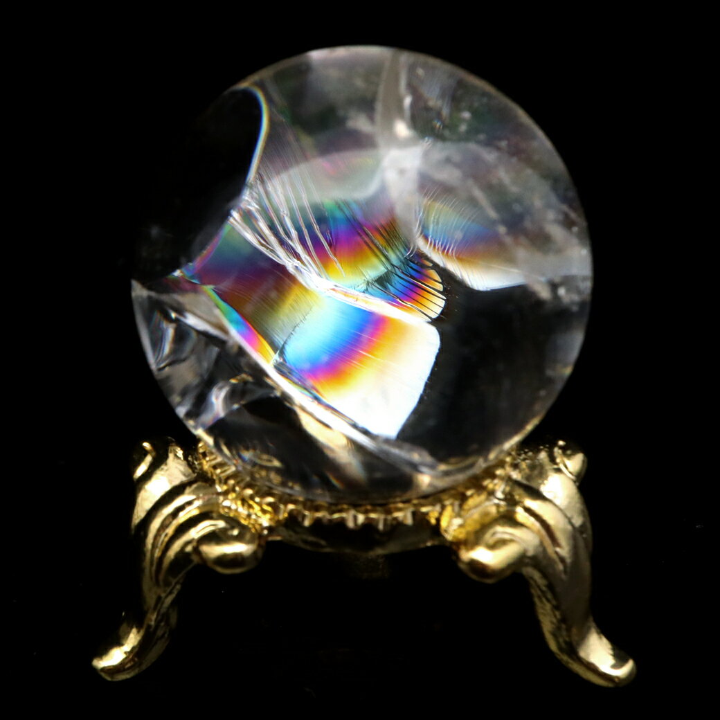 アイリスクォーツ 丸玉 水晶 虹入り AA 天然 直径約28mm 台座付き レイン...