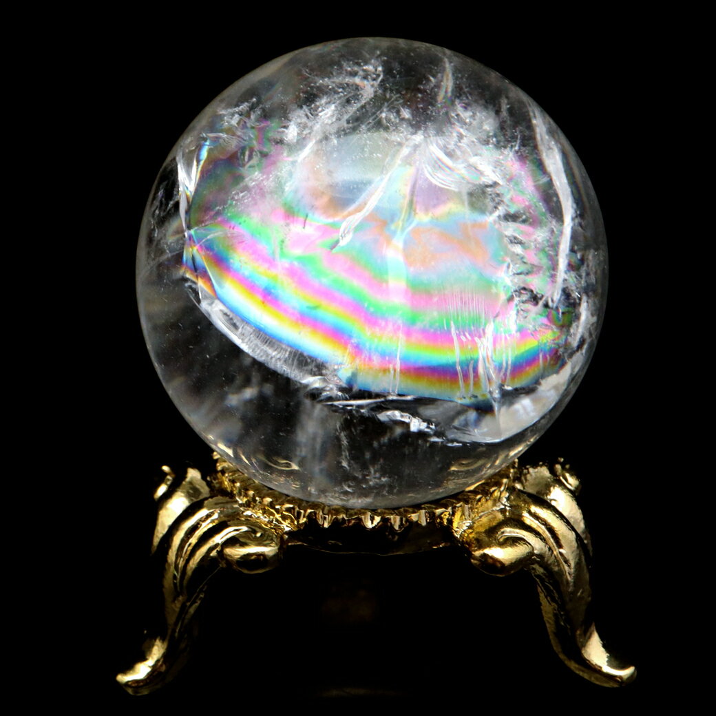 アイリスクォーツ 丸玉 水晶 虹入り AA 天然 直径約31mm 台座付き レイン...