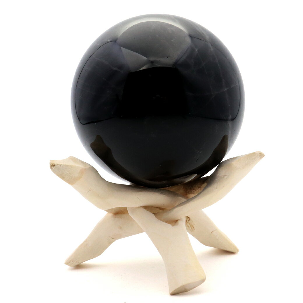 モリオン 黒水晶 丸玉 木製台座付き 直径 80mm 山東省産 天然石 パワース...