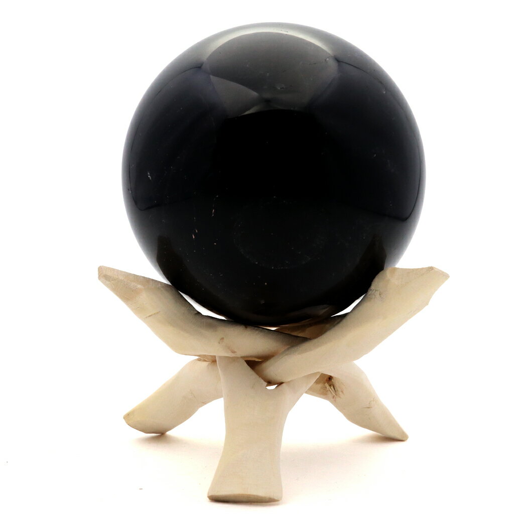 モリオン 黒水晶 丸玉 木製台座付き 直径 79.5mm 山東省産 天然石 パワー...
