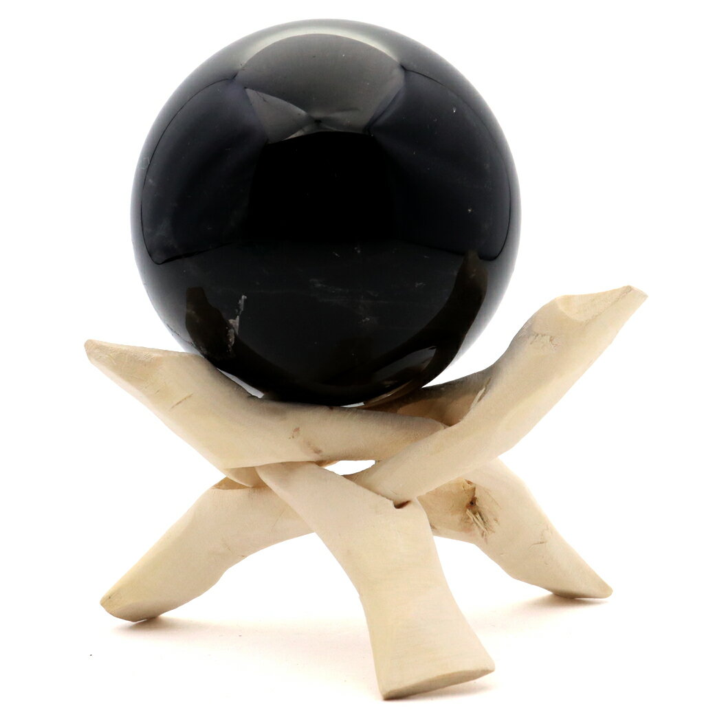 モリオン 黒水晶 丸玉 木製台座付き 直径 66mm 山東省産 天然石 パワース...