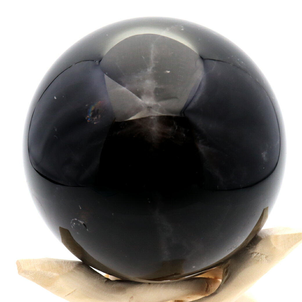 モリオン 黒水晶 丸玉 木製台座付き 直径 78mm 山東省産 天然石 パワーストーン 1点もの 置き物 インテリア 置物 開運 原石 クリスマス