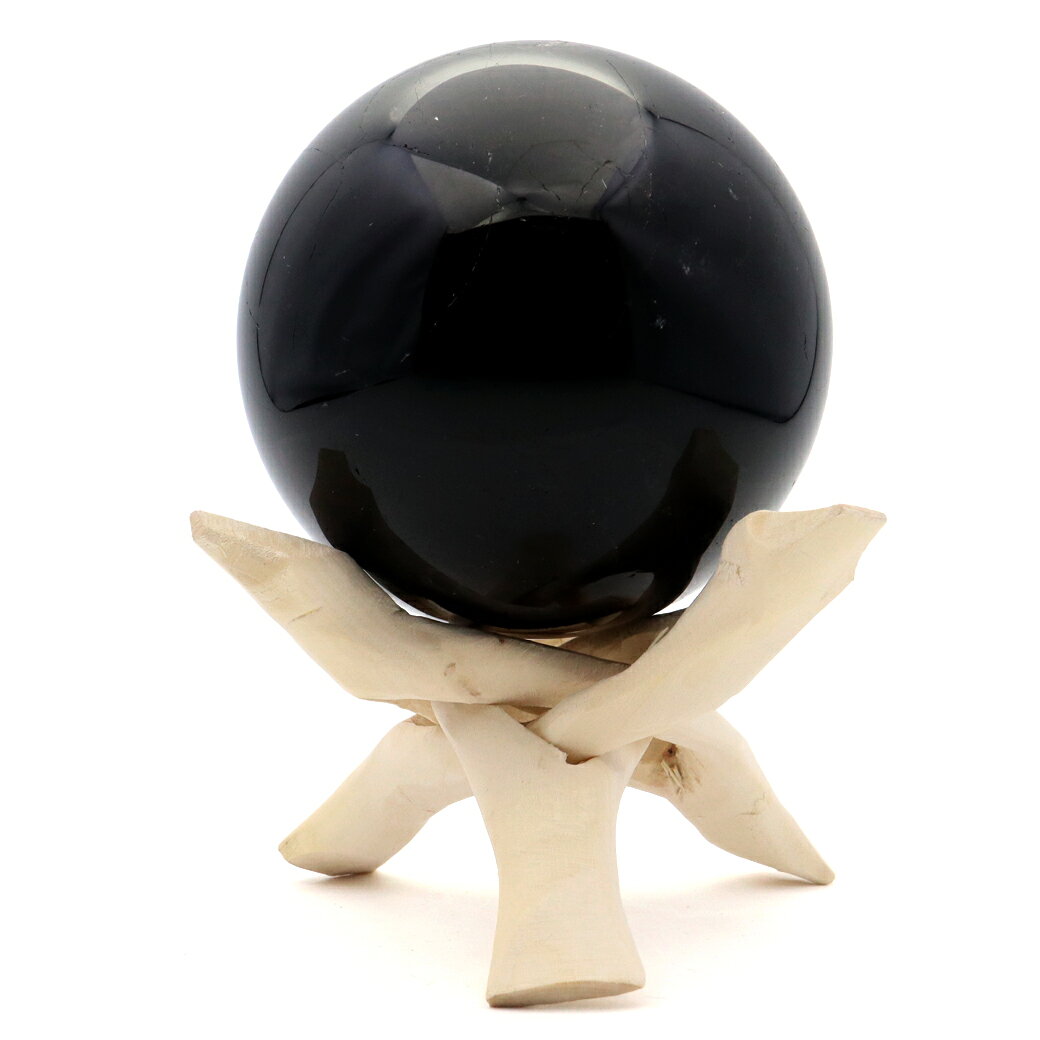 モリオン 黒水晶 丸玉 木製台座付き 直径 73mm 山東省産 天然石 パワース...