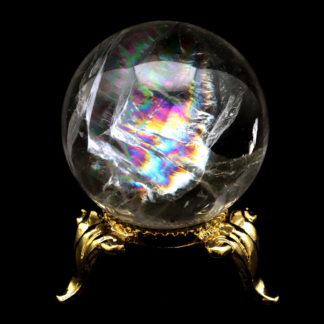 アイリスクォーツ 丸玉 水晶 虹入り AA 天然 直径約33mm 台座付き レイン...
