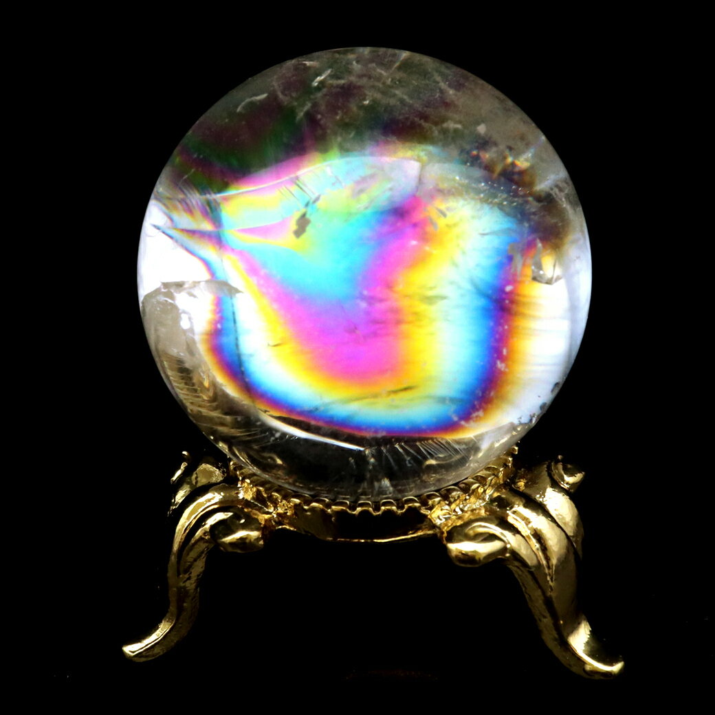 アイリスクォーツ 丸玉 水晶 虹入り AA 天然 直径約31mm 台座付き レイン...